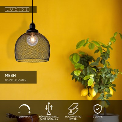 Lucide MESH - Pendelleuchten - Ø 28 cm - 1xE27 - Schwarz